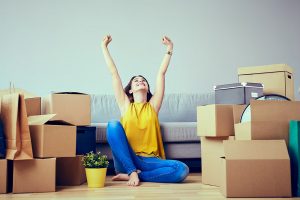 girl with boxes around her